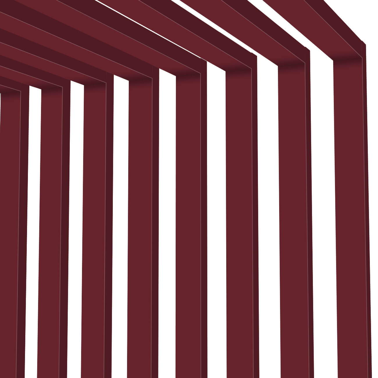 Декоративная рейка металлическая RAL3005 Красное Вино на стенах и потолке в сборе