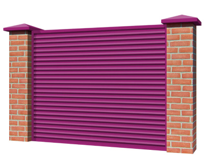 Секция забора жалюзи из ламелей Жалюзи ЭКО-Z RAL4006 Пурпурный с кирпичными столбами